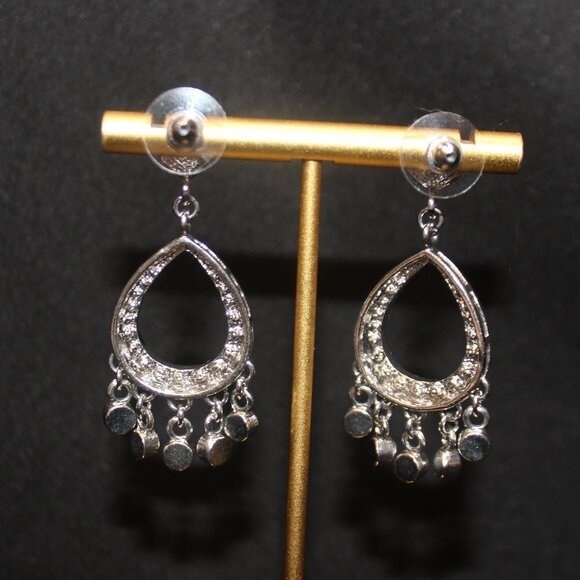 Silver CZ Chandelier Pierced Earrings - Picture 9 of 13